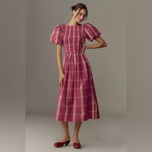 DAMSON MADDER "Becca" Multi-Way Midi Dress in Pink Khaki Check (NWT)